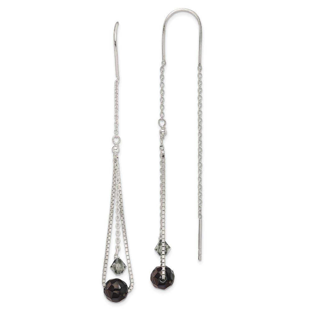 Polished Black Crystal Sterling Silver Threader Drop Dangle Earrings 1.93gm