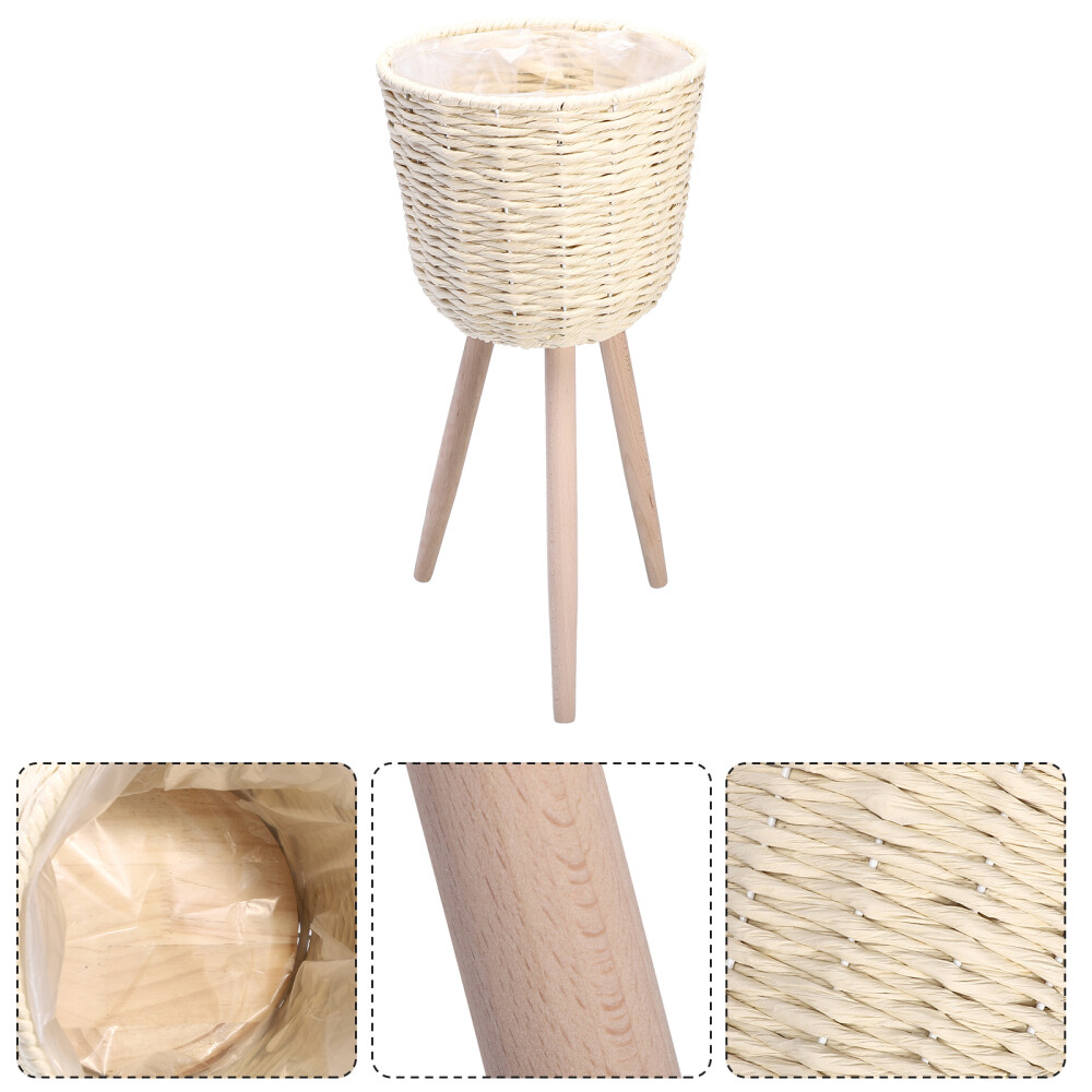 Wicker Plant Stand Outdoor Wood Rattan Floor Planter Decorative Flower Holder