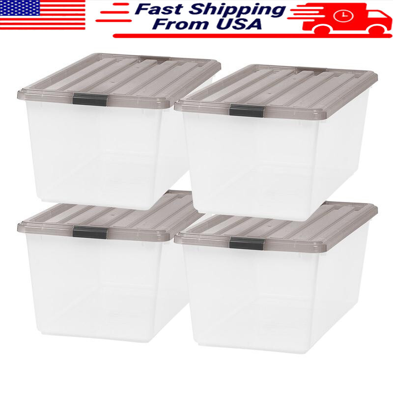 91 Qt Clear Stackable Plastic Storage Bins with Lids - 4 Pack Durable Totes