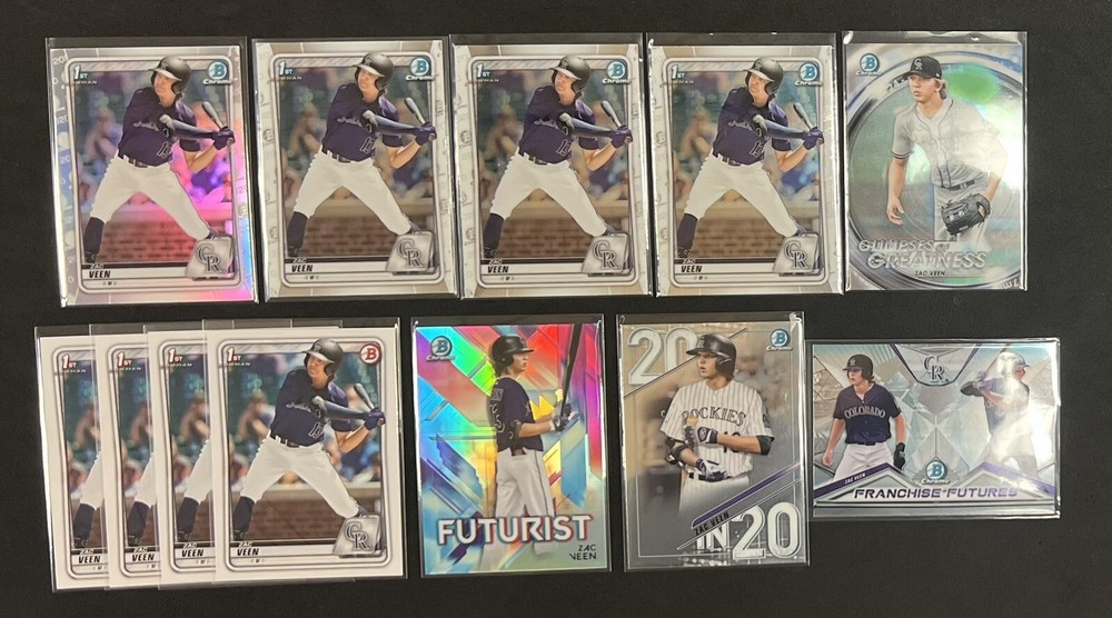 Zac Veen - 2020 Bowman Draft Refractor/Chrome/Paper/Insert Lot x12 - Rockies