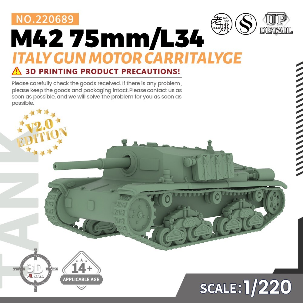 1/220 Military Model Kit Italy M42 75mm/L34 Gun Motor CarrItalyge