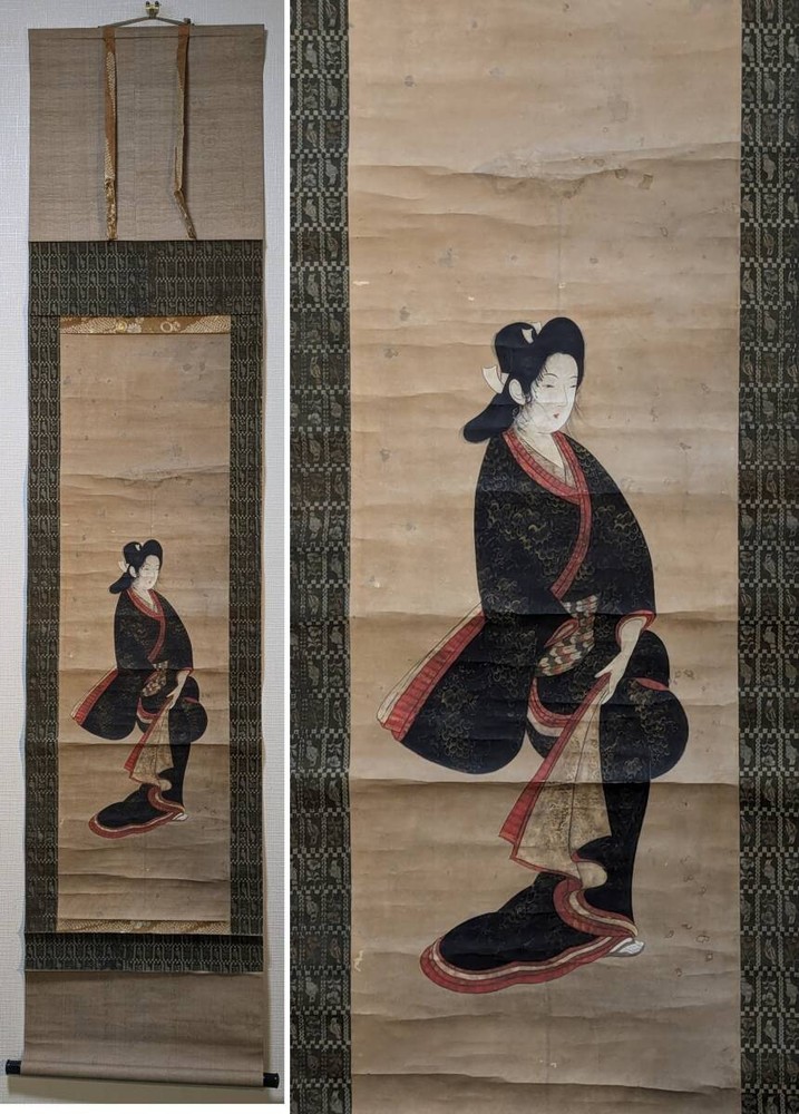 Genuine Hanging Scroll, Unsigned, Japanese-Style Beauty Figure, Elegant Atmosphe