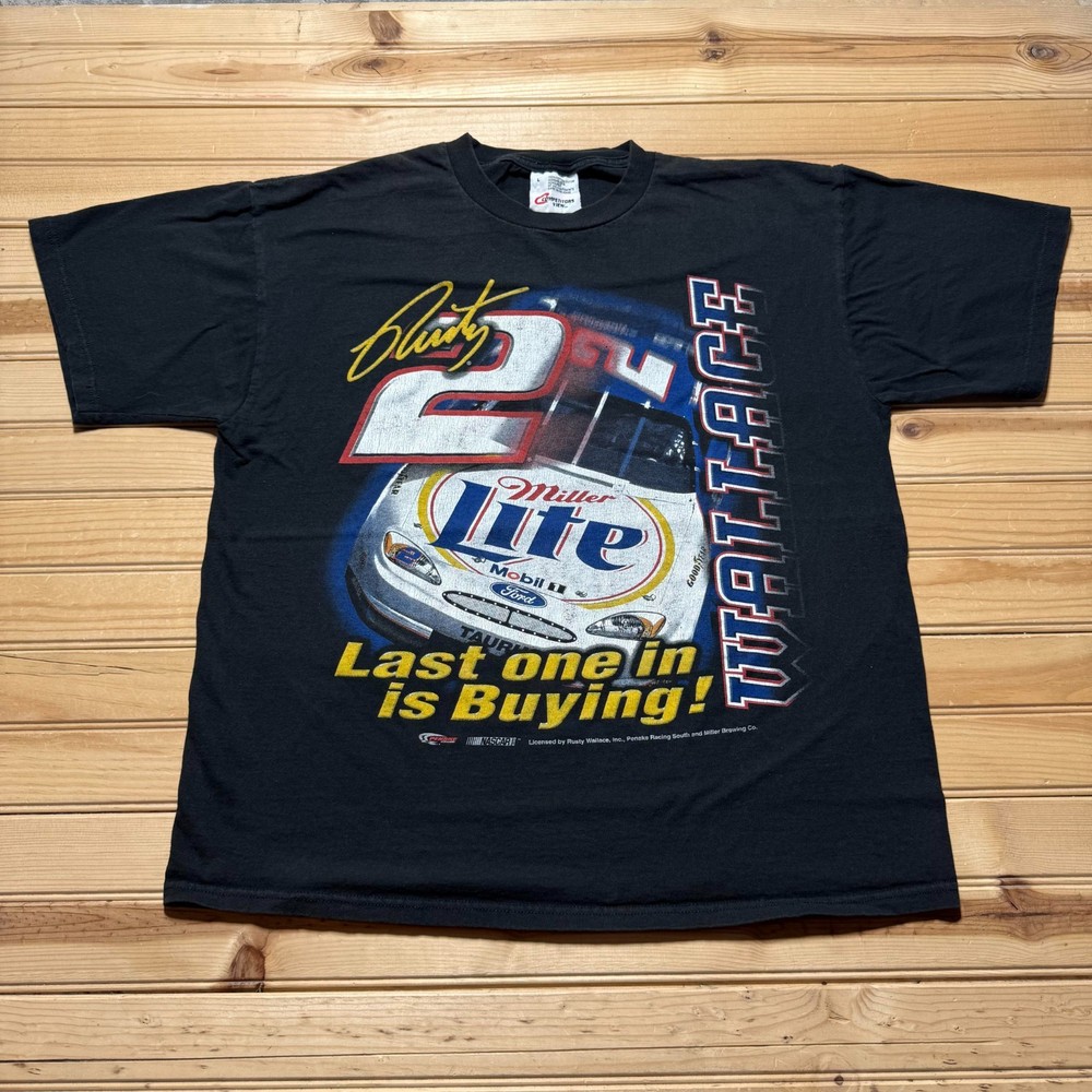 Vintage 90s Rusty Wallace #2 Miller Lite NASCAR Motorsports Racing T-Shirt Large