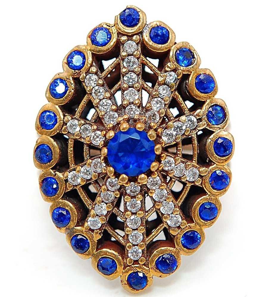 5CT Blue Sapphire Sterling Silver Ring - Ottoman Empire Style - Size 10