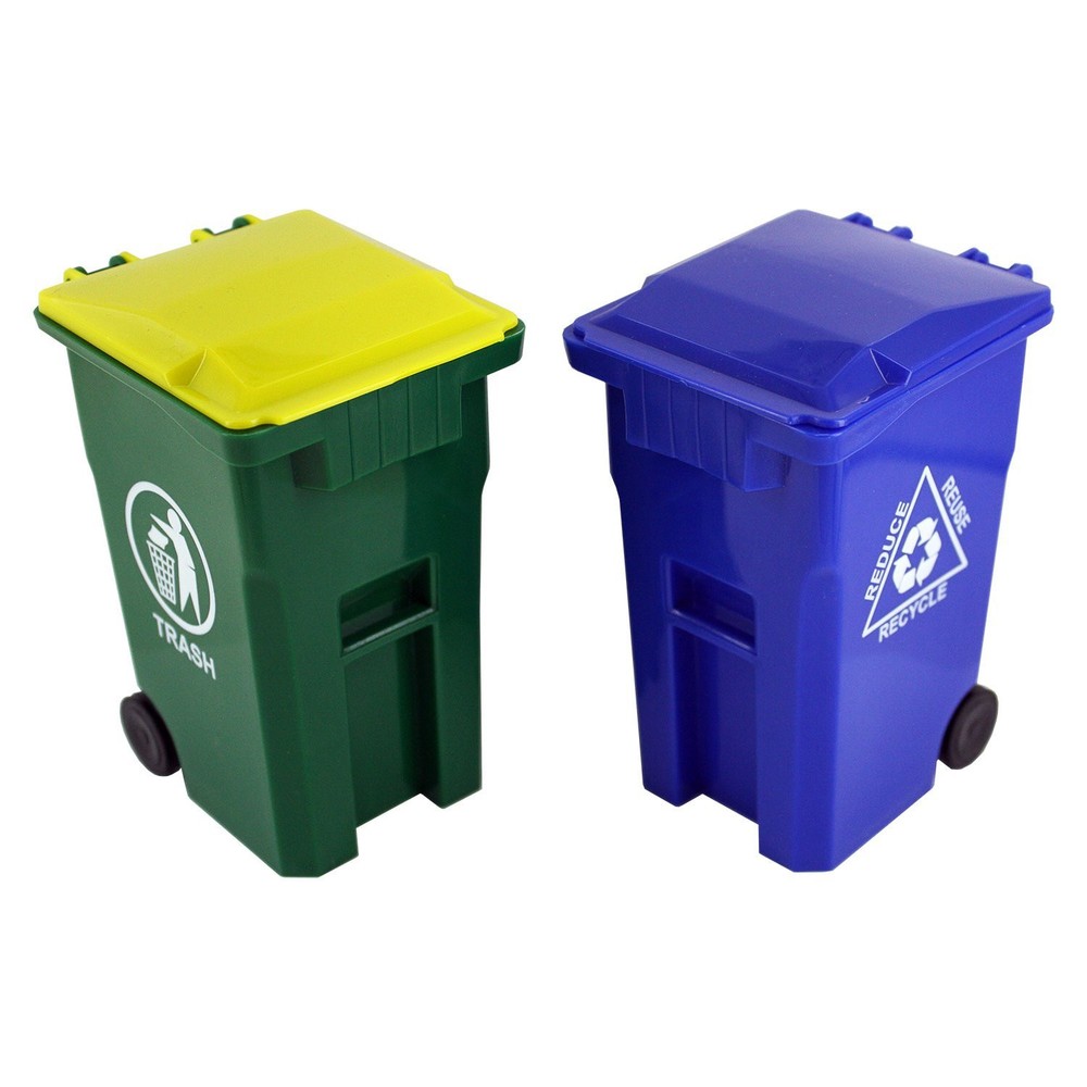 Compact Curbside Trash & Recycle Bin Set with Pencil Holder  