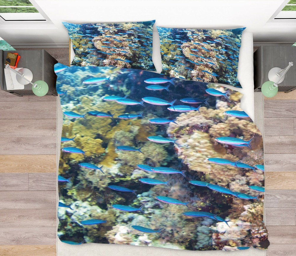 3D Sea Blue Fish ZHUA573 Bed Pillowcases Quilt Duvet Cover Set Queen King Amy