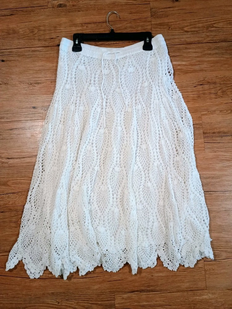 100% Cotton Indian-Made White Lace Long Skirt