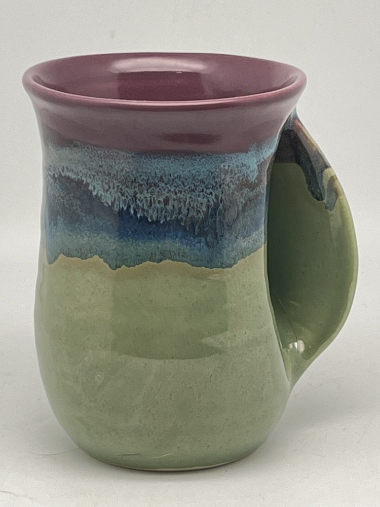 Neher Pottery Right Hand Warmer Mug Cup Signed Handmade 2014 Clay In Motion 14oz