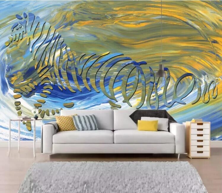 3D Yellow Blue Pattern ZHUA30523 Wallpaper Wall Murals Removable Self-adhesive