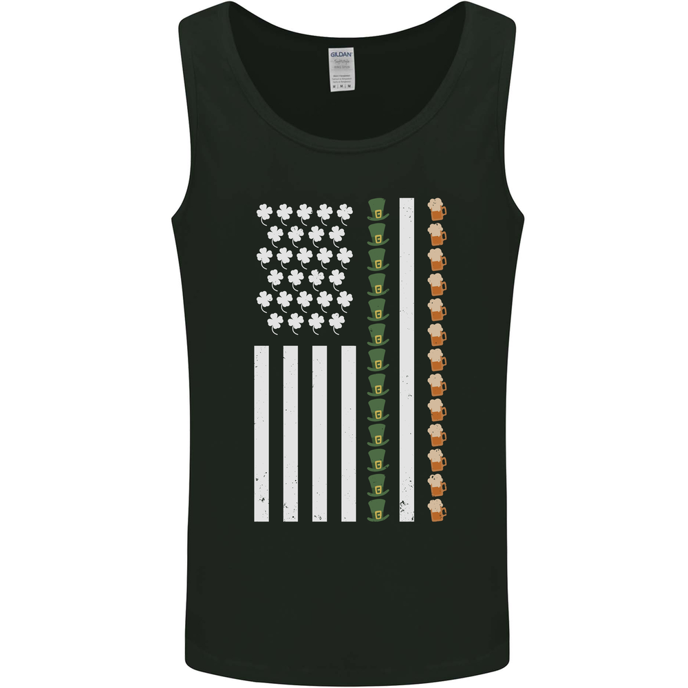 St Patricks Day USA Flag America Beer Alcohol Mens Vest Tank Top