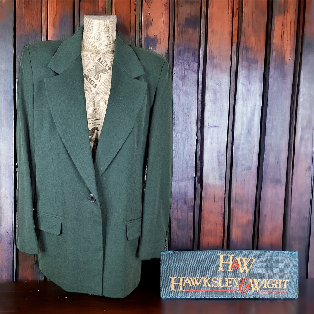 H&W Jacket Blazer Womens Size 12 Green Wool 1 Button