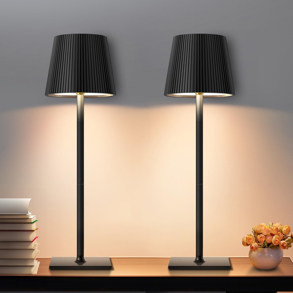 Riokko 2-Pack Black USB Rechargeable Cordless Table Lamps for Portability