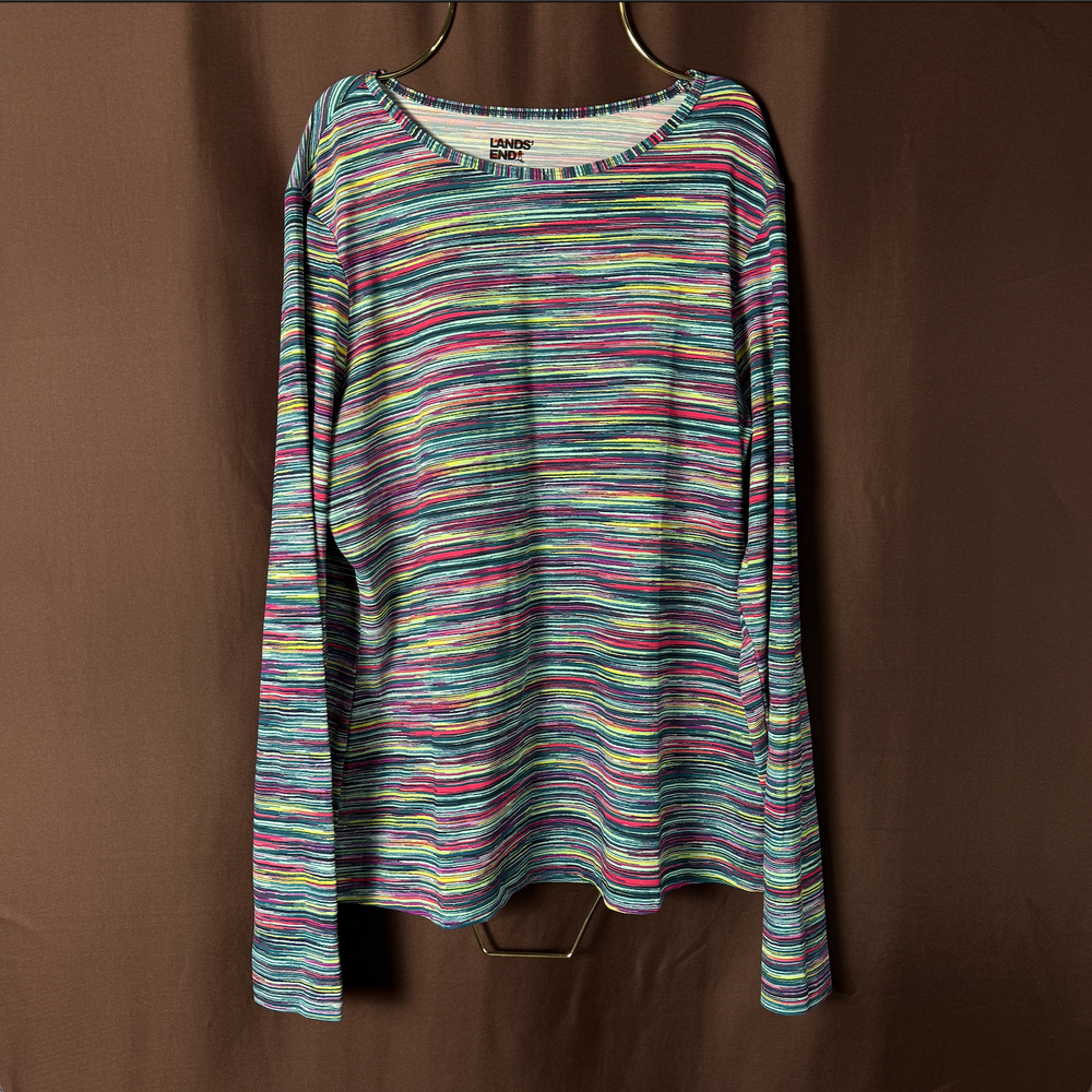 Lands End Womens Long Sleeve Swim Rash Guard Tee in Deep Sea Navy Spaced Dye