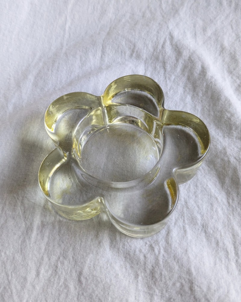 Vintage Yellow Glass Flower Tea Light Holder or Paperweight  