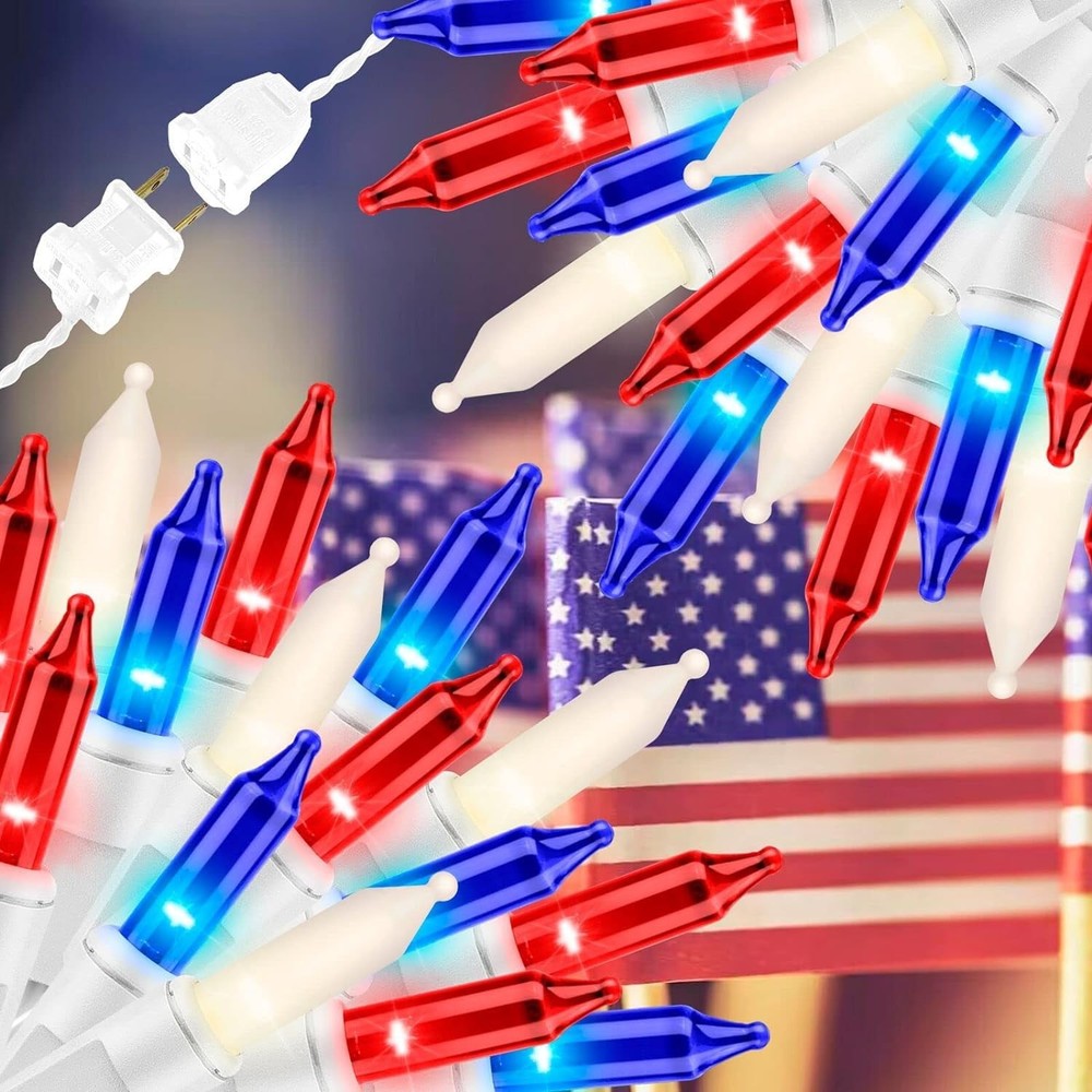 150L Red White Blue Extra-Bright Christmas Lights with End Connectors for Holiday Decor