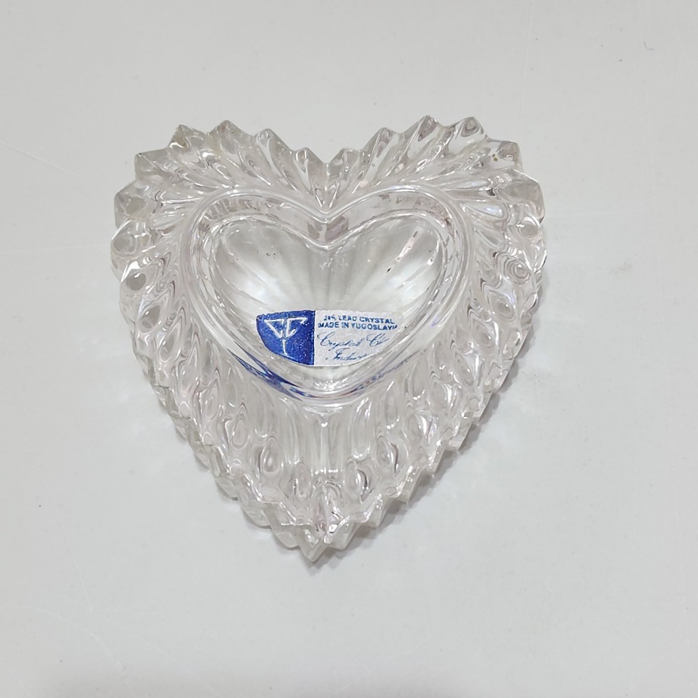 Heart Shaped Trinket Jewlery Box Crystal Clear 24% Lead Crystal Glass Yugoslavia