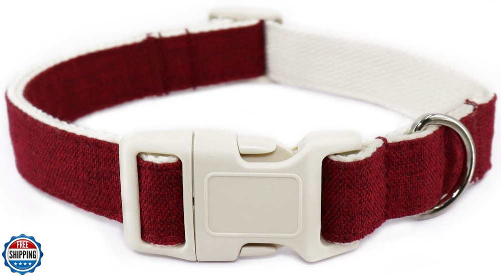 Soft Adjustable Cotton Hemp Dog Collar in Natural Claret Fabric