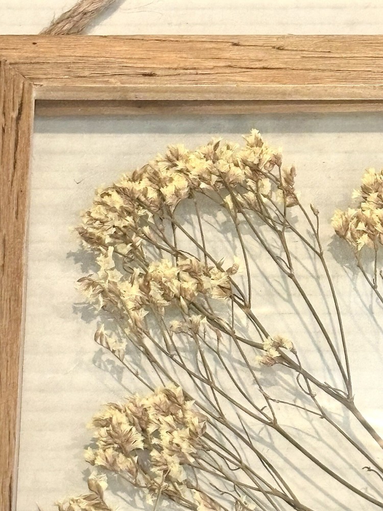 Wood Framed Pressed Flower Hanging Art Yellow Cottagecore Handmade