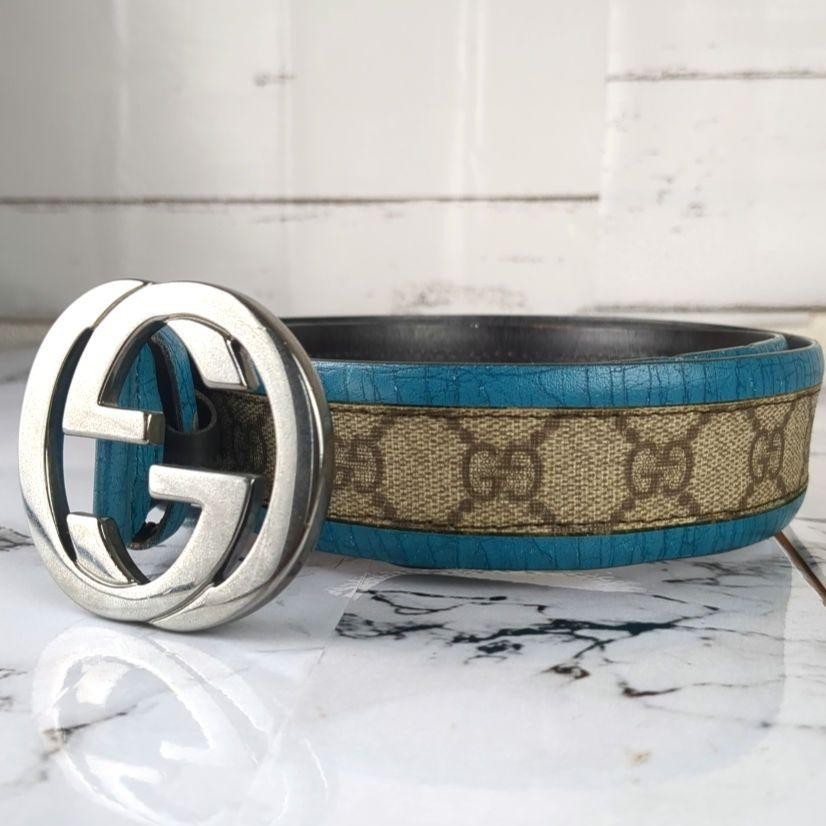Gucci GG Blue Luxury Belt Authentic Rare Japan Import RIN
