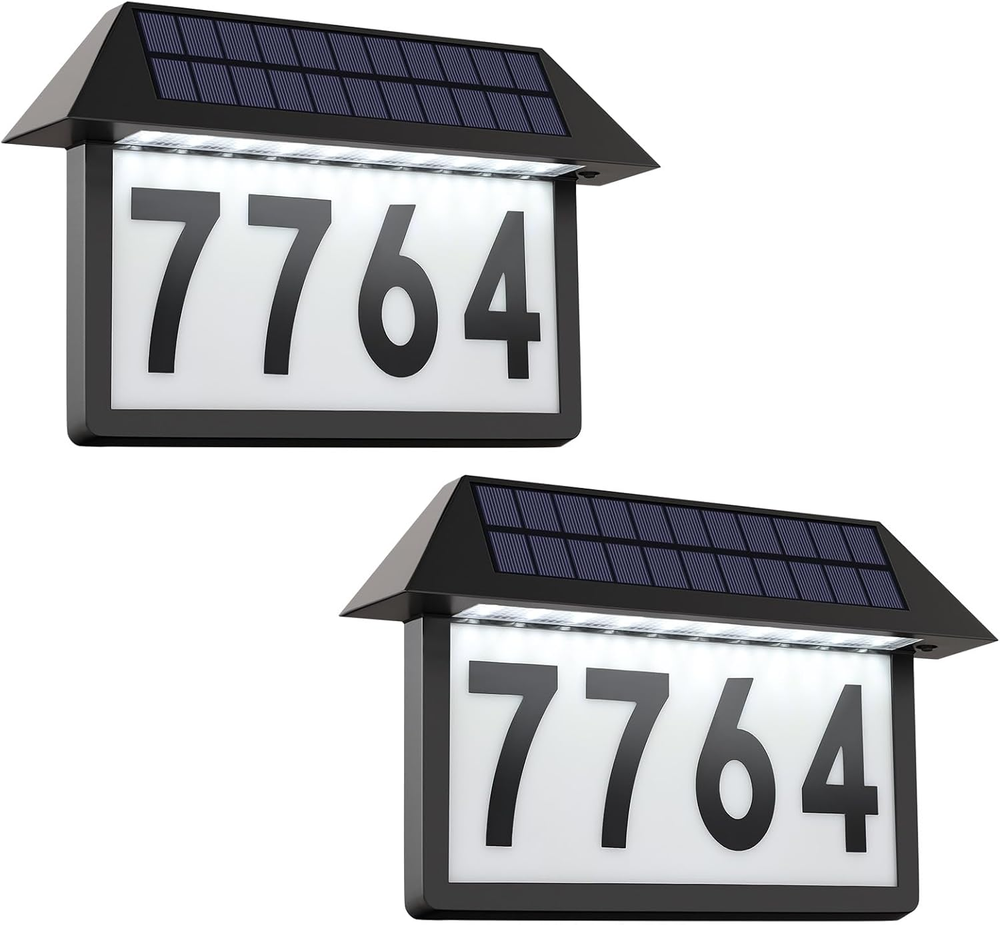 2-Pack Solar Address Sign, Lighted House Numbers Waterproof, 3-Color Lighting Mo