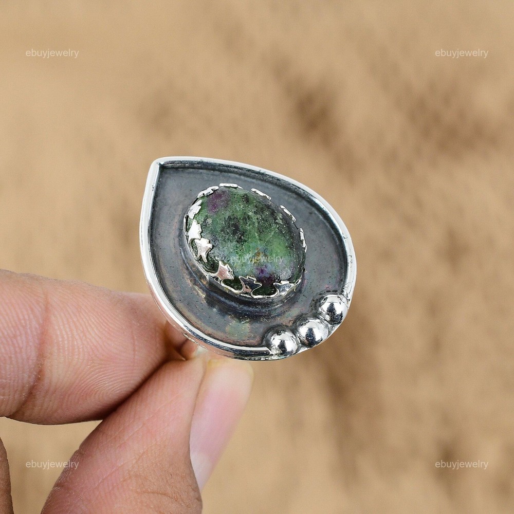 Oval Ruby Zoisite Sterling Silver Promise Ring for Mothers Day Sale-image
