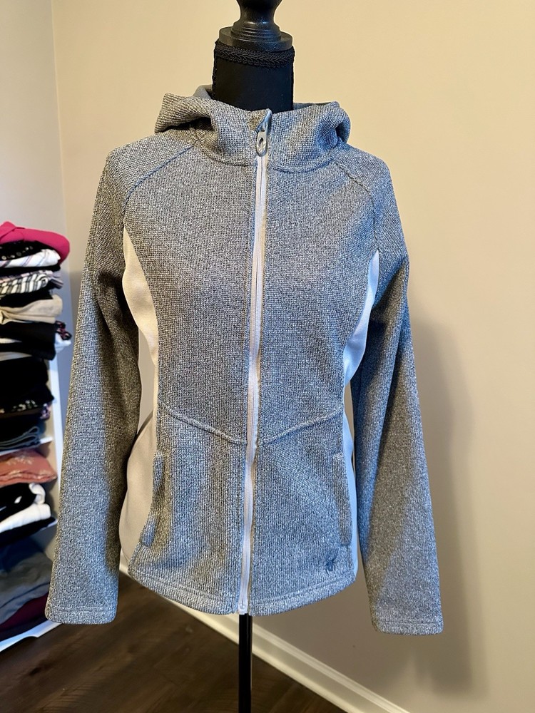 Spyder Gray and White Hooded Full Zip Activewear Jacket Women's Athletic - M