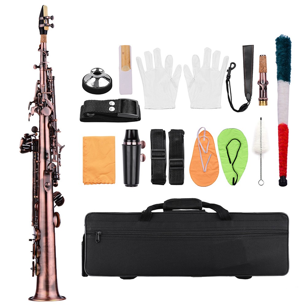 Straight Bb Soprano Saxophone Brass Nickel Plated Sax with Carry Case Kit B7E4