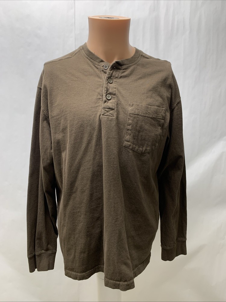 Redhead Mens Large 1/4 Button Pullover  Brown Long Sleeve T Shirt Pocket