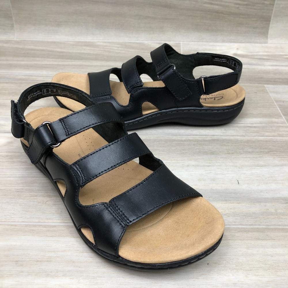Clarks Womens Size 6 Black Faux Leather Strappy Sandals Worn Once Excellent Condition