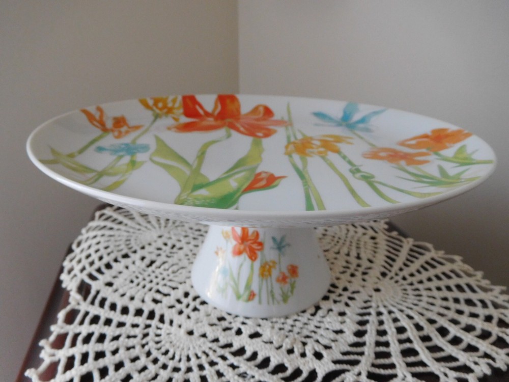 Vintage Tuscany Porcelain Japan Tivoli Footed Floral Dessert or Cake Plate Stand