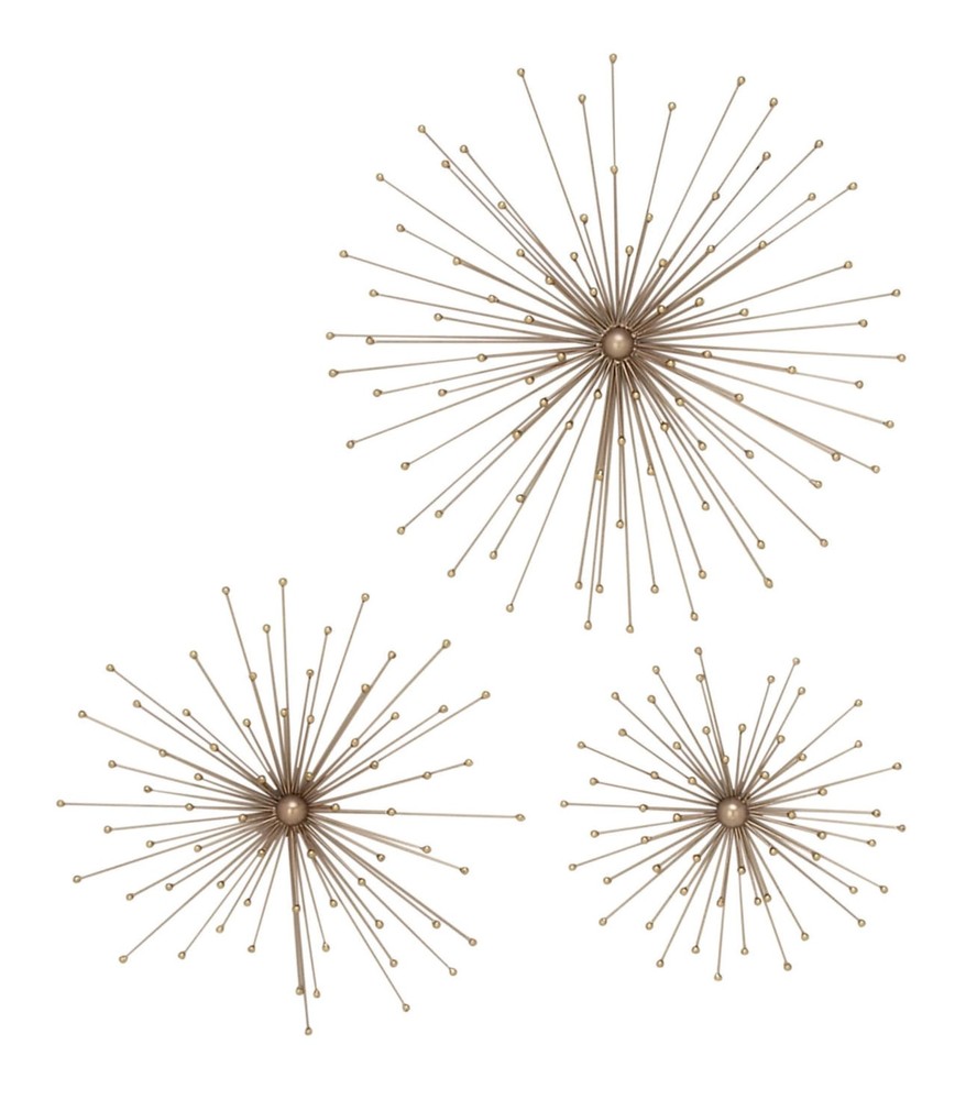 Metal Starburst Home Wall Decor 3D Wall Sculpture, Set of 3 Wall Art 13