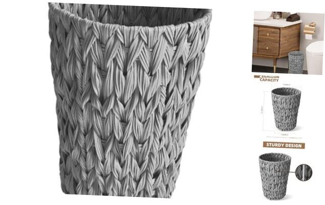 Wicker Trash Can,Bathroom Trash Can,Wicker Waste Basket for Grey