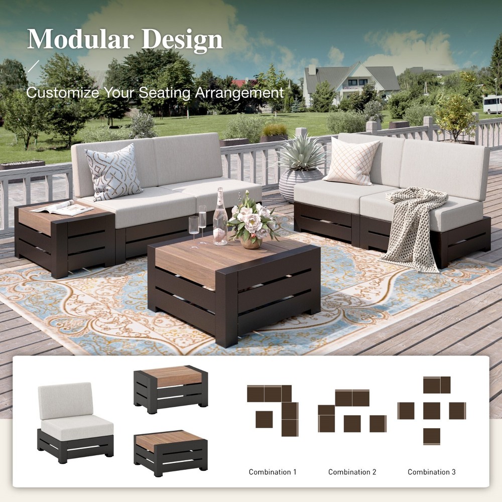 Outdoor Wood Grain Patio Furniture Sofa Set for Home Conversation Area  