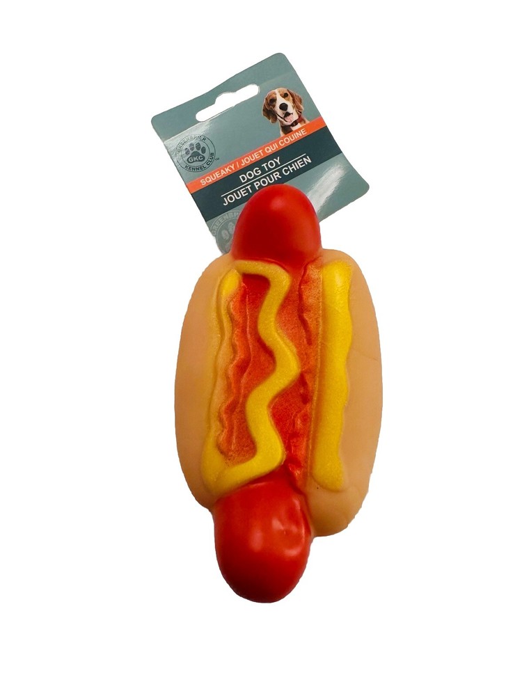 Greenbrier Kennel Club (GKC) Hot Dog Shaped  Squeaky Dog Toy -