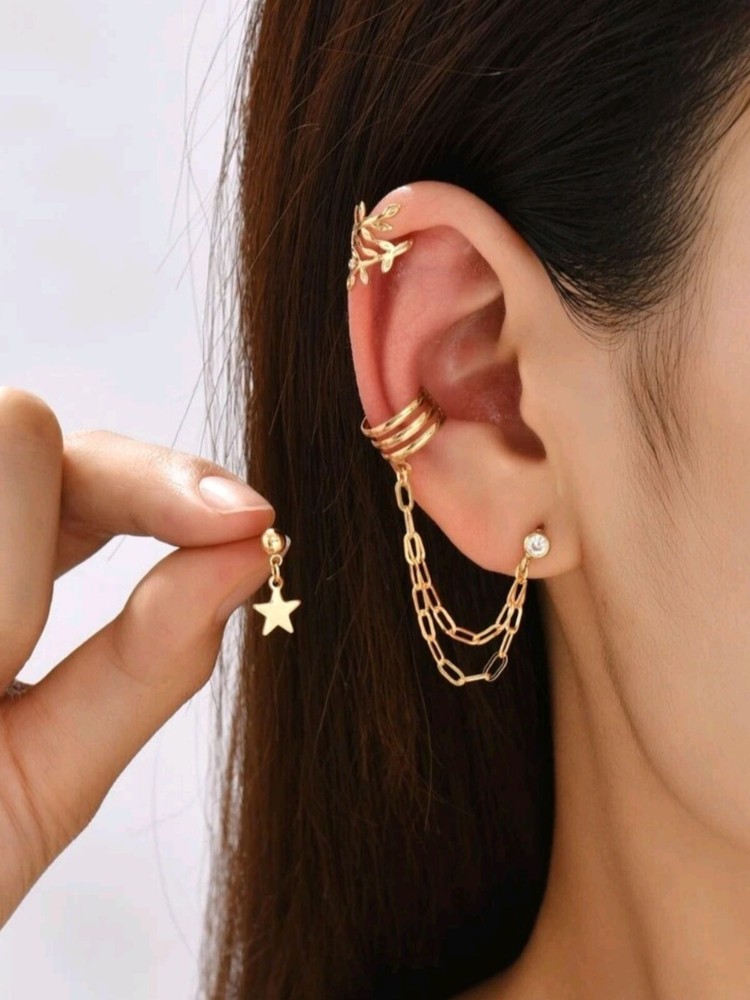 18k Gold Minimalist Ear Cuff Wrap Chain Jewelry for Women Birthday Gift