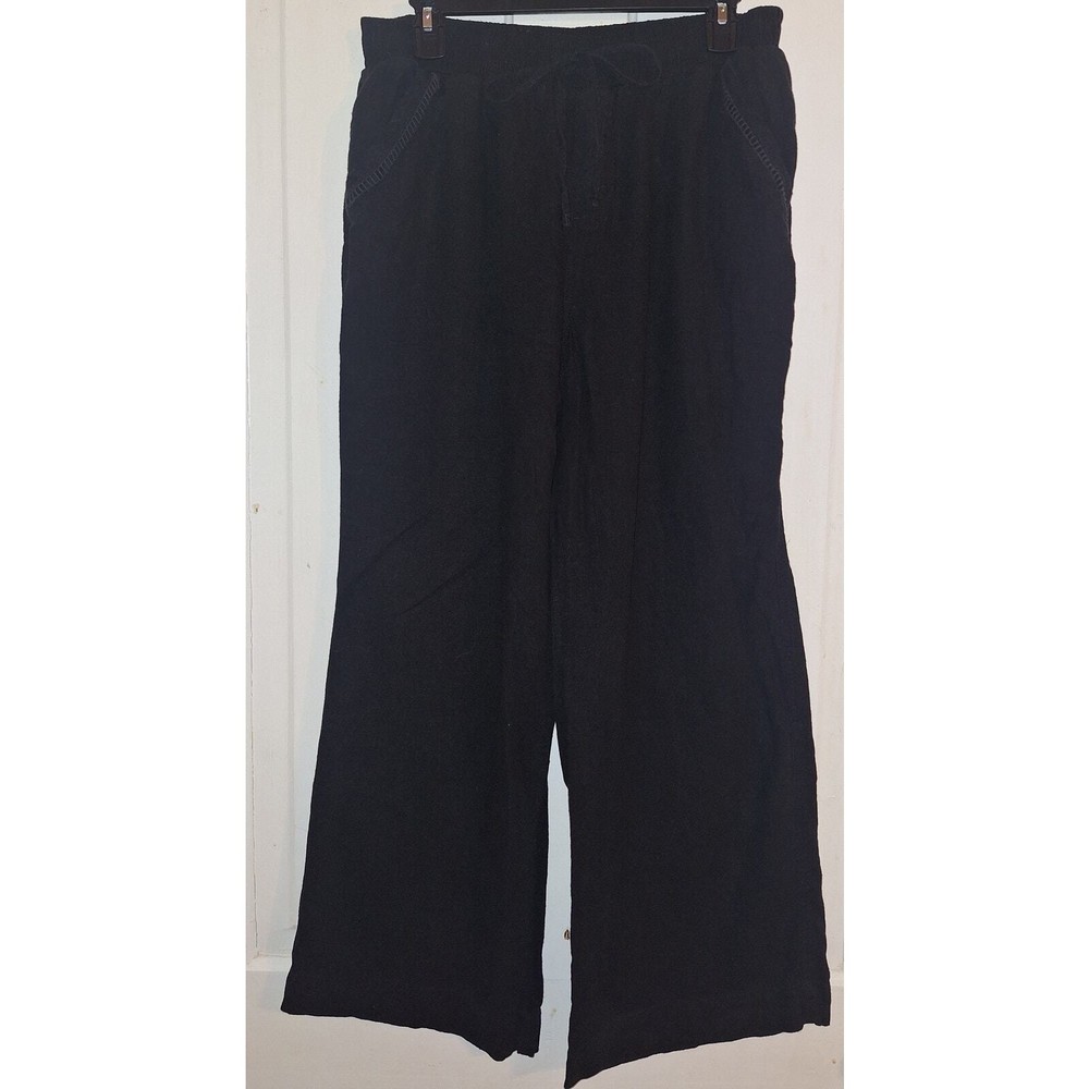 Briggs Linen Blend Black Pull On Wideleg Pants Casual Relaxed Breathable Large
