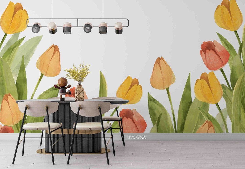 3D Tulip Plant Watercolor Wall Murals Wallpaper Murals Wall Sticker