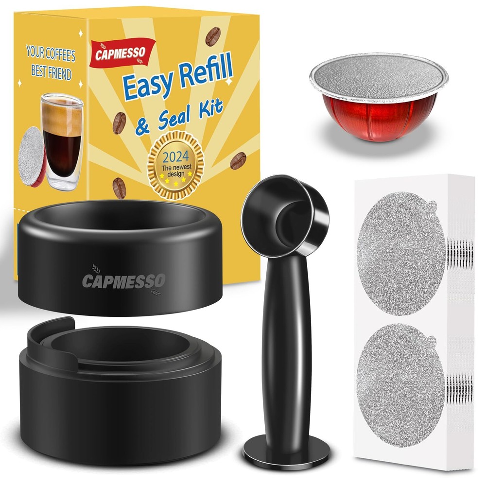 CAPMESSO Reusable Vertuo Pod Refill Kit for Faster Sealed Nespresso Vertuo Brewing