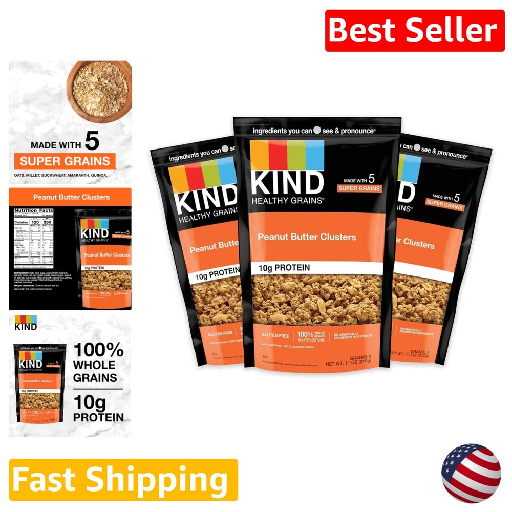 Peanut Butter Granola Clusters - 10g Protein - Healthy Snack Mix - 11oz 3 Pack