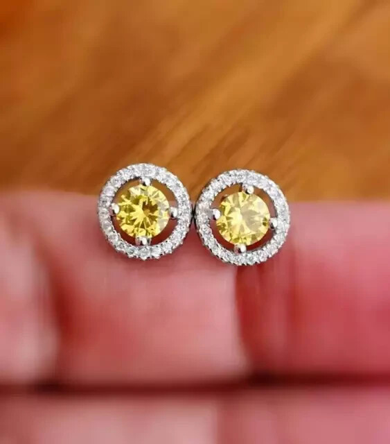 1.20Ct Lab-Created Citrine Round Cut Stud Earrings in 14K White Gold