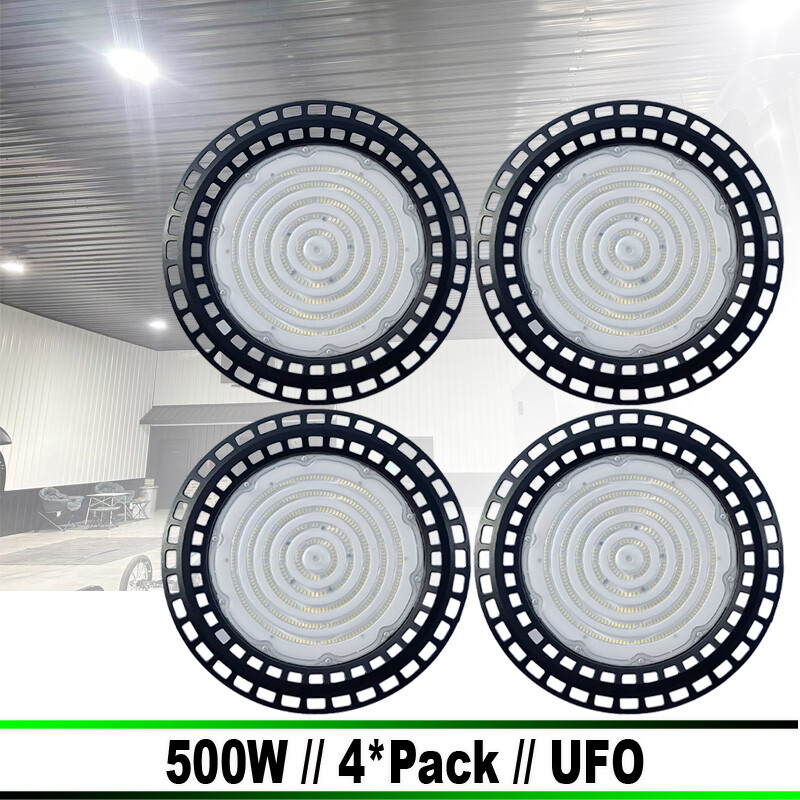 Energy-Efficient 500W High Bay LED Lights for Factory Warehouse Commercial Use in a 4-Pack