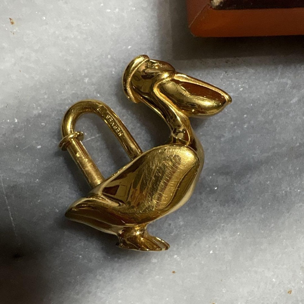 Hermes 1992 Limited Pelican Gold Cadena Bangle Charm with Box