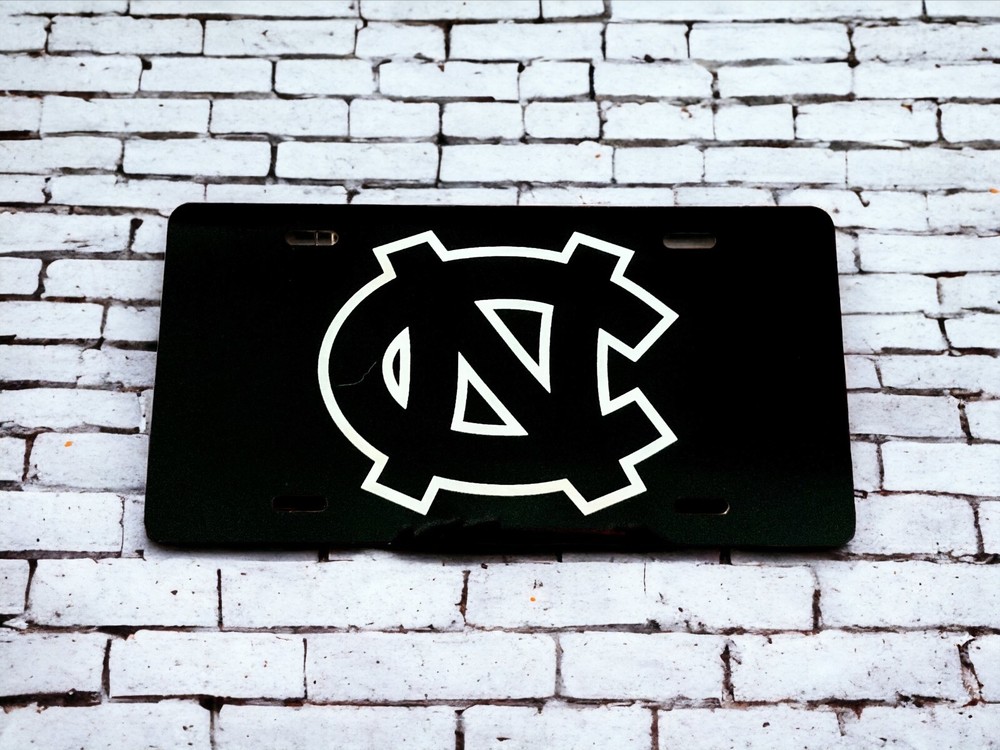 NC Tar Heels Fan Laser Engraved License Plate Matte Black Metal Car Tag Gift