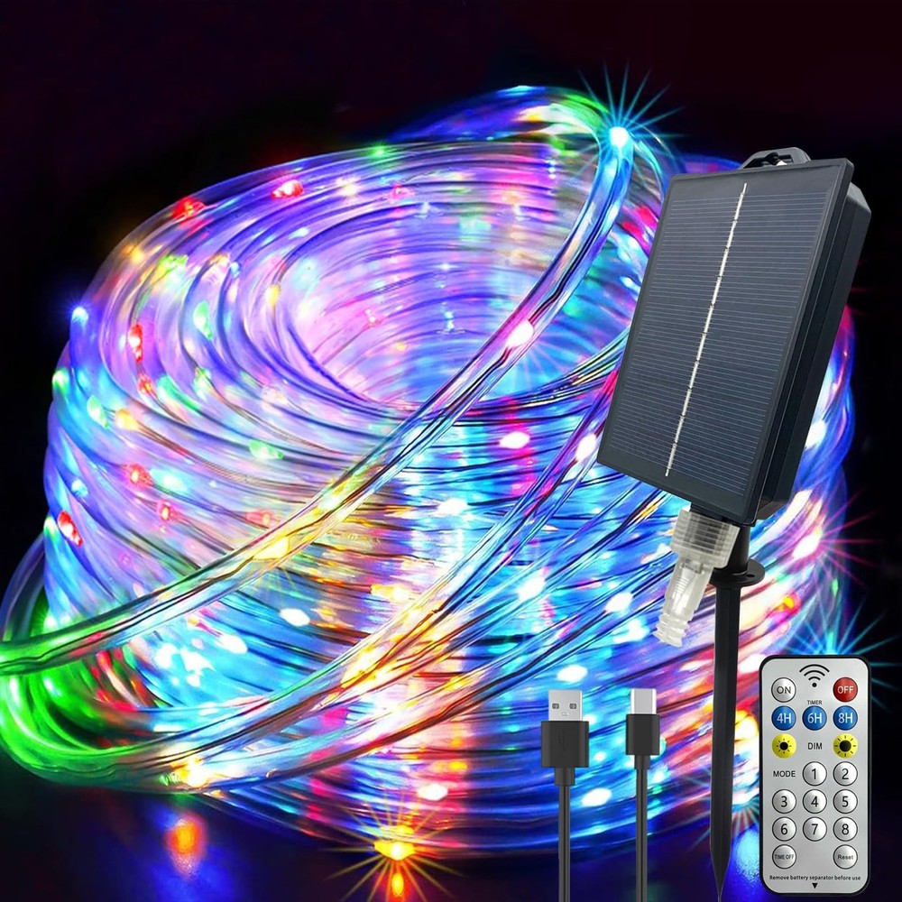 66ft 200 LED Solar String Lights Outdoor Waterproof USB Powered Rope Lighting