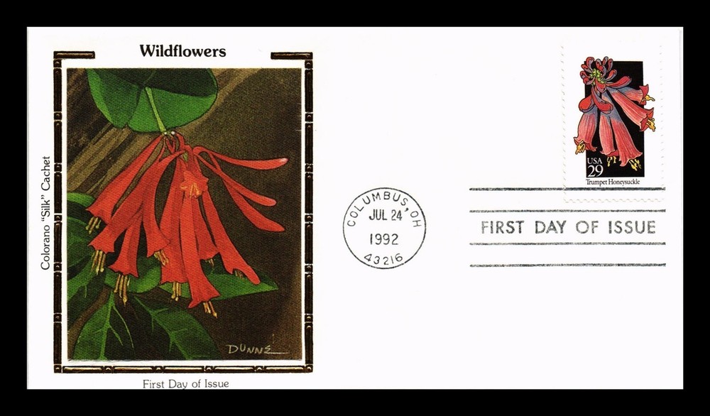 DR JIM STAMPS US COVER TRUMPET HONEYSUCKLE WILDFLOWERS FDC COLORANO SILK CACHET