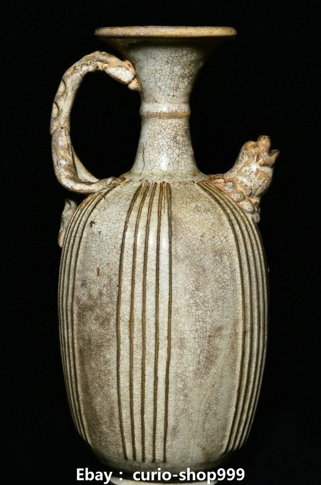 12.9” Antique Cizhou Kiln Animal Head Porcelain Tea Pot Flagon