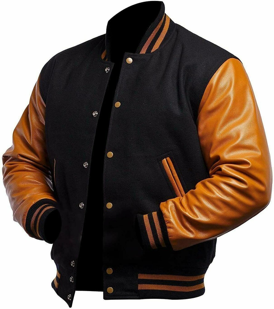 Men's Casual Varsity Style Wool Real Leather Sleeves Jacket - CHRISTMAS SALE-image
