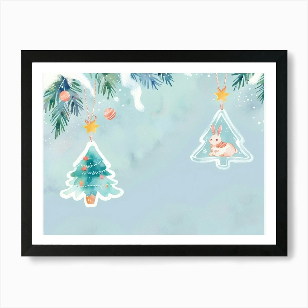 Watercolor Christmas Ornaments Art  Framed Wall Art Poster Canvas Print Picture