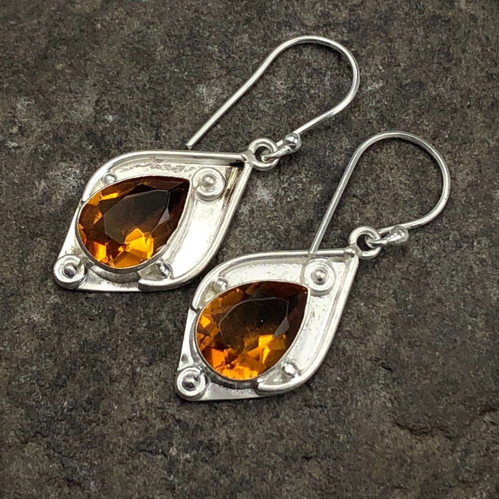 Natural Citrine Sterling Silver Drop Earrings – Elegant Indian Jewelry Design