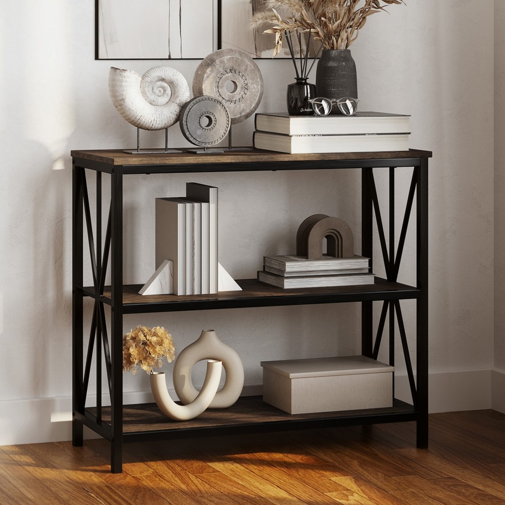 Lavish Home 3-Tier Industrial Bookshelf 35.5 x 15 x 31.25 Inches